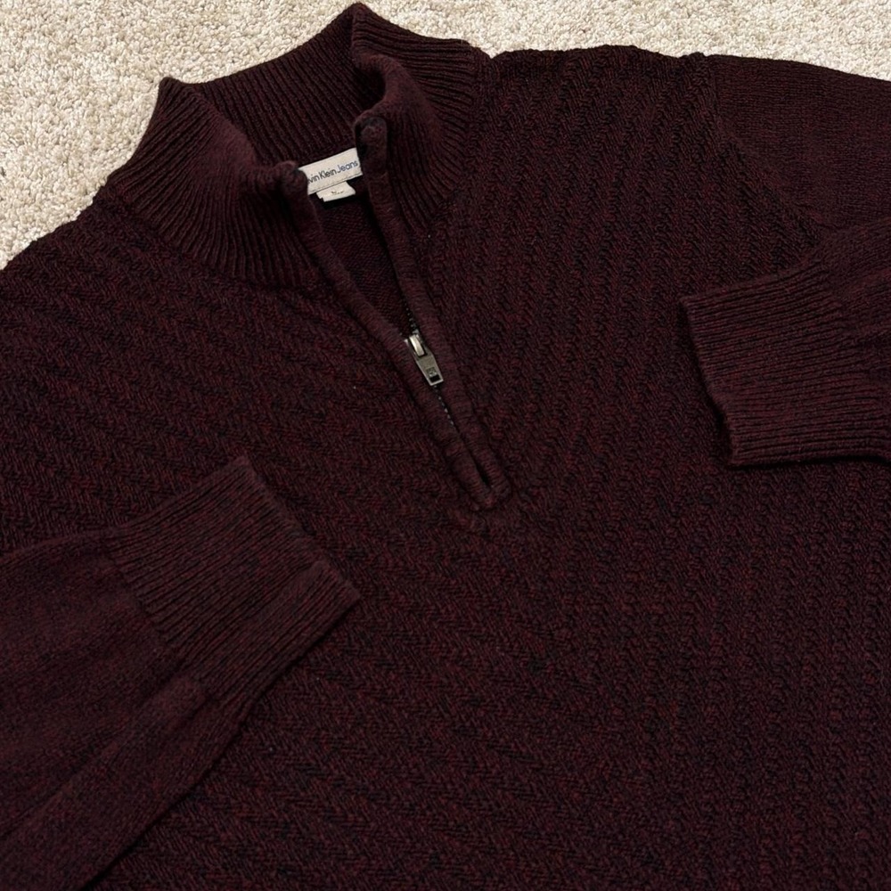 Vintage Calvin Klein Jeans Quarter-Zip Sweater | Burgundy | Large